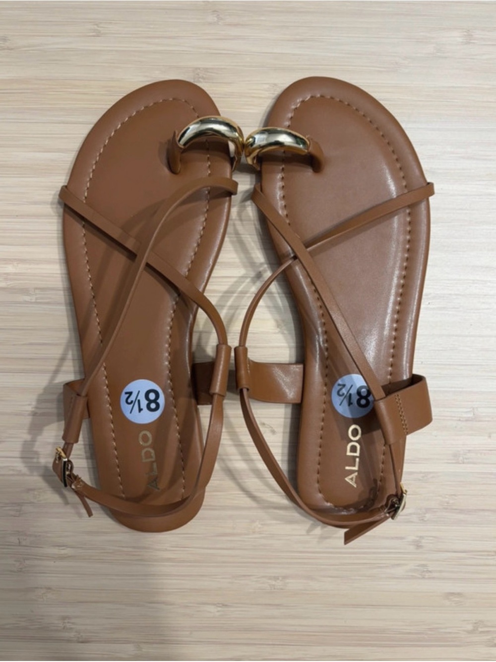 ALDO Brown Leather Strappy Sandals with Gold Accent